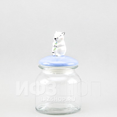 Емкость для сыпучих продуктов 0.7 л Мышка-хозяйка ( синяя крышка)