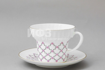 Чашка с блюдцем чайная ф. Волна рис. Розовая сетка в подарочной упаковке (Петербург)