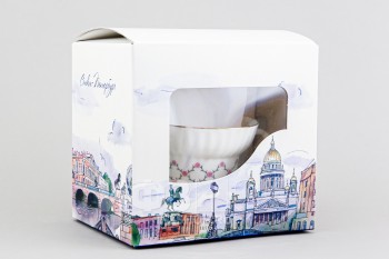 Чашка с блюдцем чайная ф. Волна рис. Розовая сетка в подарочной упаковке (Петербург)