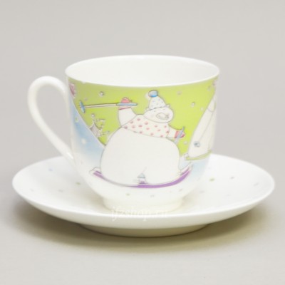 Чашка с блюдцем кофейная ф. Ландыш рис. Лыжники