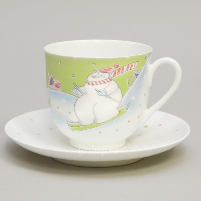 Чашка с блюдцем кофейная ф. Ландыш рис. Лыжники