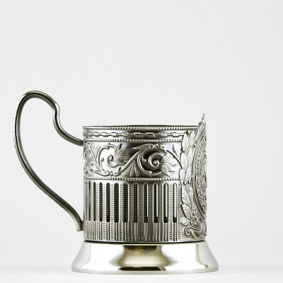 Подстаканник никелированный с чернью, Почетному строителю