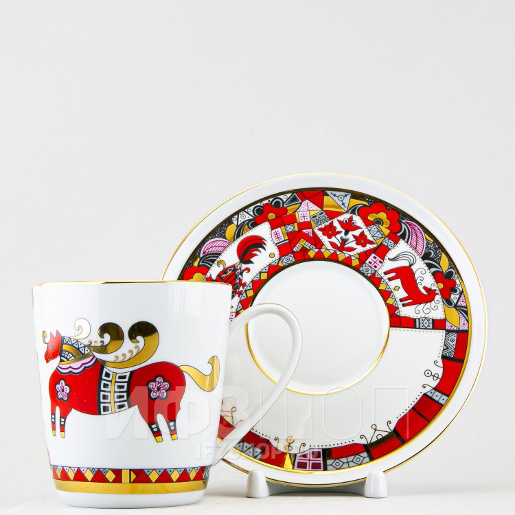 Чашка с блюдцем чайная ф. Колокол рис. Красный конь в Москве