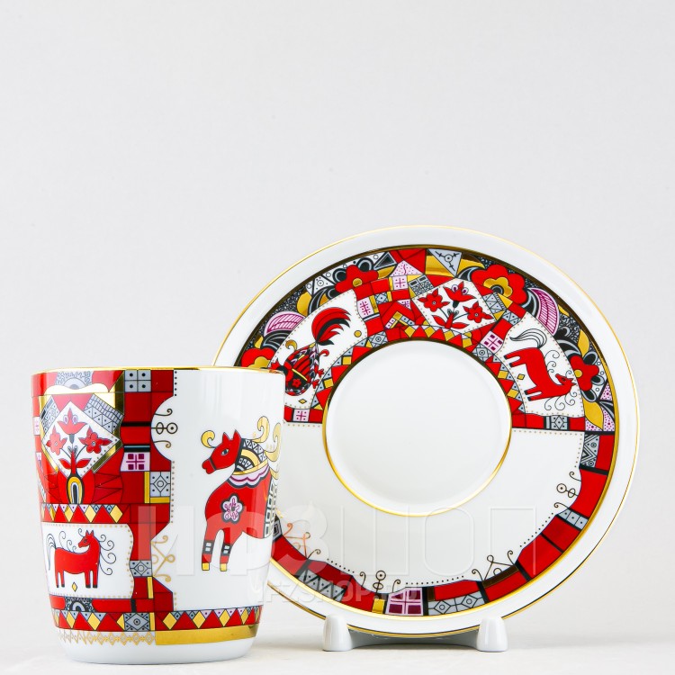 Чашка с блюдцем чайная ф. Колокол рис. Красный конь в Москве