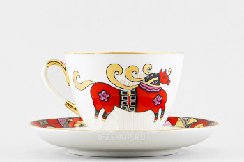 Чашка с блюдцем чайная ф. Весенняя рис. Красный конь