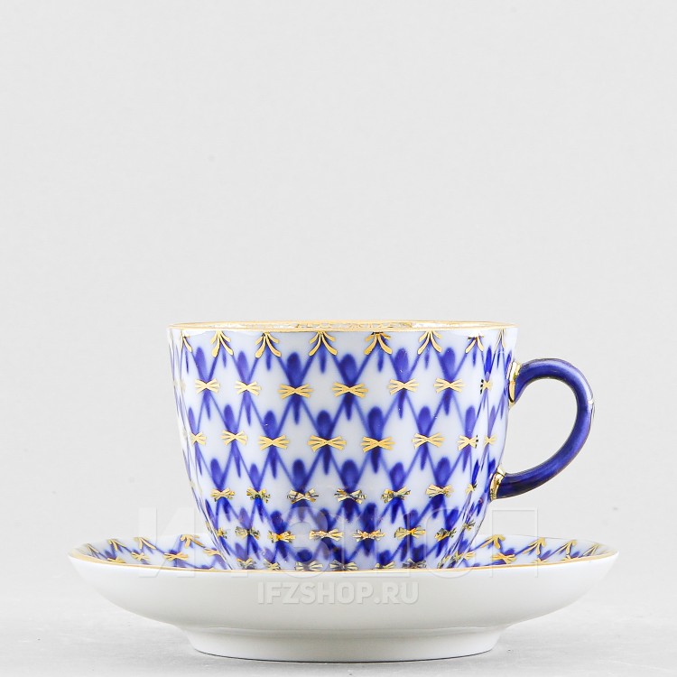 Чашка с блюдцем кофейная ф. Тюльпан рис. Кобальтовая сетка в Москве