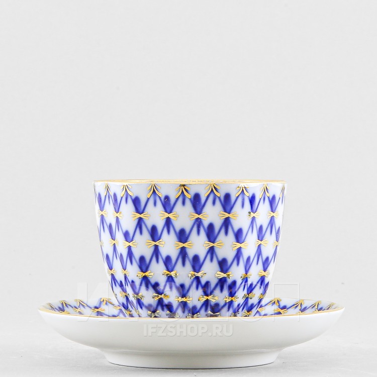 Чашка с блюдцем кофейная ф. Тюльпан рис. Кобальтовая сетка в Москве