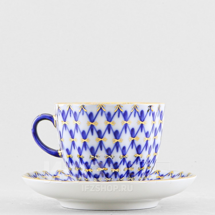 Чашка с блюдцем кофейная ф. Тюльпан рис. Кобальтовая сетка в Москве