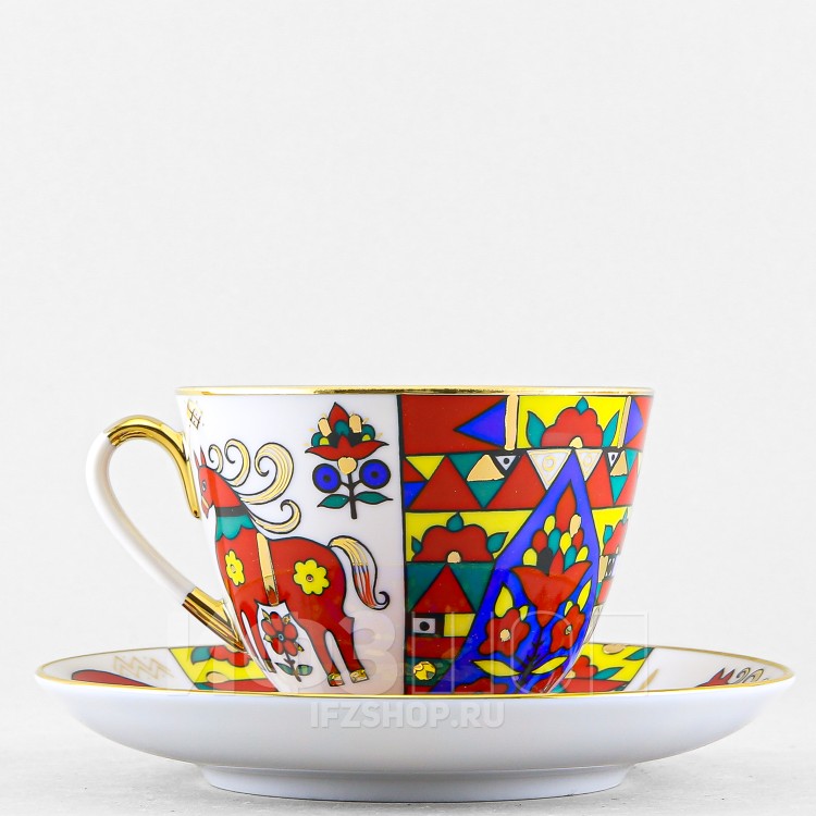 Чашка с блюдцем чайная ф. Весенняя рис. Народные узоры в Москве
