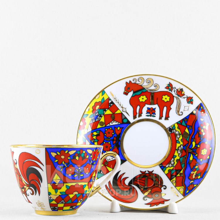 Чашка с блюдцем чайная ф. Весенняя рис. Народные узоры в Москве