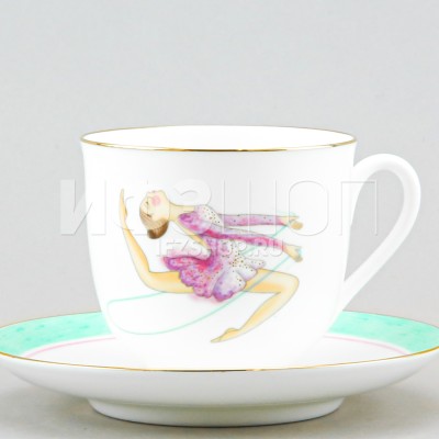 Набор из 2 кофейных чашек с блюдцем ф. Ландыш рис. Художественная гимнастика (Булавы и скакалка)