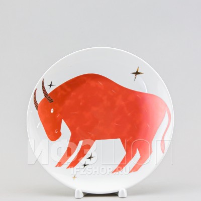 Декоративная тарелка 19.5 см рис. Год быка (красный)