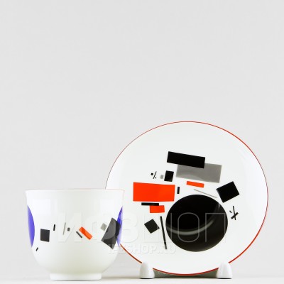 Чашка с блюдцем кофейная ф. Ландыш рис. Калейдоскоп с синим и черным диском