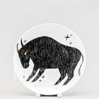 Декоративная тарелка 19.5 см рис. Год быка (черный)