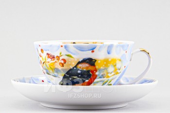 Чашка с блюдцем чайная ф. Белый лебедь рис. Иней