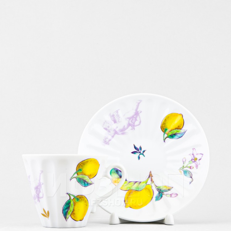 Чашка с блюдцем чайная ф. Лучистая рис. Лимоны (микс) в Москве
