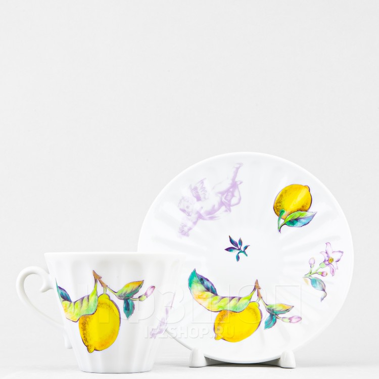 Чашка с блюдцем чайная ф. Лучистая рис. Лимоны (микс) в Москве