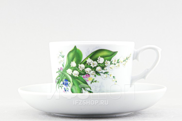 Чашка с блюдцем чайная ф. Кирмаш рис. Ландыш 