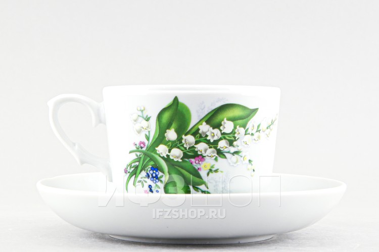 Чашка с блюдцем чайная ф. Кирмаш рис. Ландыш 