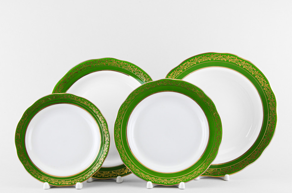 Набор тарелок ф. Вырезной край рис. Зеленый борт новый, 24 предмета