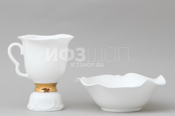 Чашка с блюдцем кофейная ф. Белый цветок рис. Золотая лента