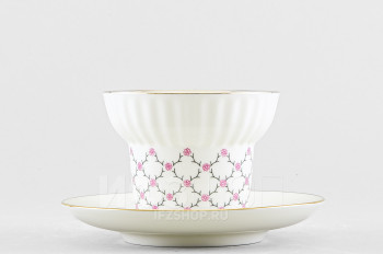 Чашка с блюдцем чайная ф. Волна рис. Розовая сетка