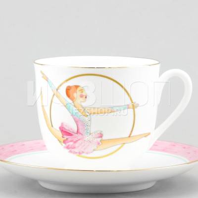 Набор из 2 кофейных чашек с блюдцем ф. Ландыш рис. Художественная гимнастика (Обруч и скакалка)