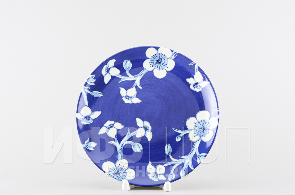 Набор из 6 тарелок плоских 21 см ф. Гладкий край рис. Синие цветы