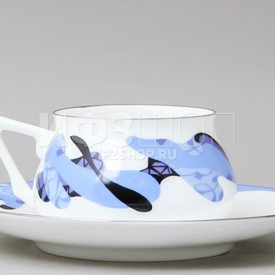 Чашка с блюдцем кофейная ф. Билибина 1 рис. Карамель (синяя)