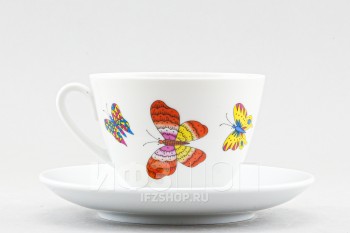 Чашка с блюдцем чайная ф. Весенняя рис. Шафрановые бабочки