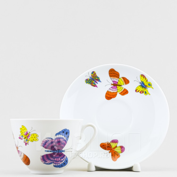 Чашка с блюдцем чайная ф. Весенняя рис. Шафрановые бабочки (микс) 