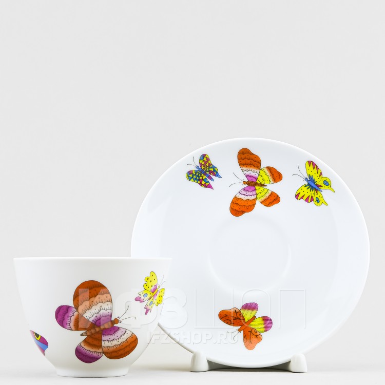 Чашка с блюдцем чайная ф. Весенняя рис. Шафрановые бабочки (микс) 