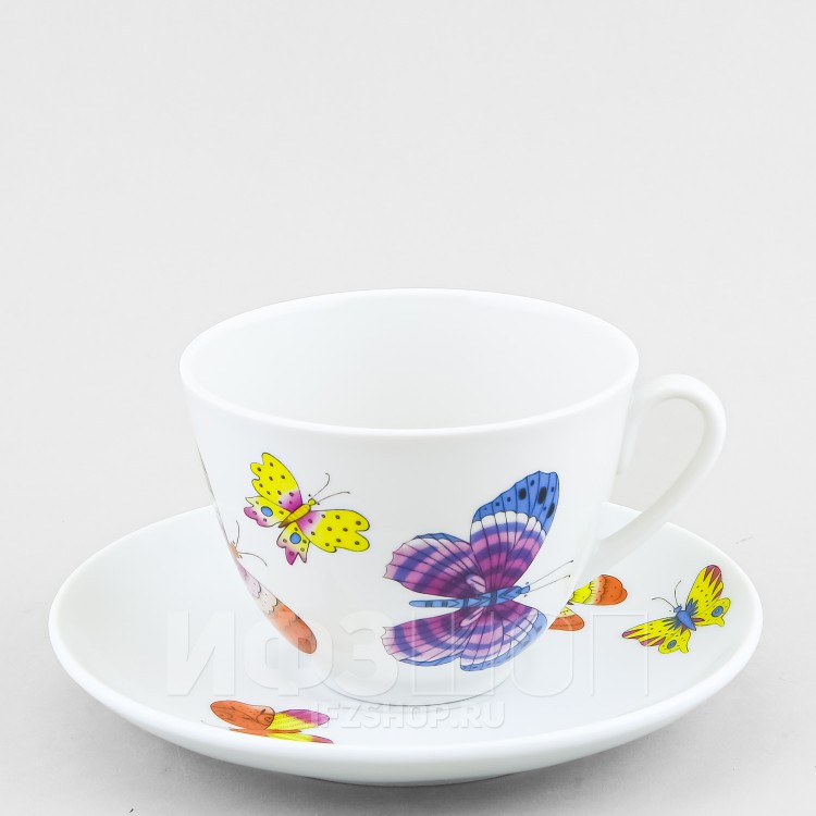 Чашка с блюдцем чайная ф. Весенняя рис. Шафрановые бабочки (микс) 