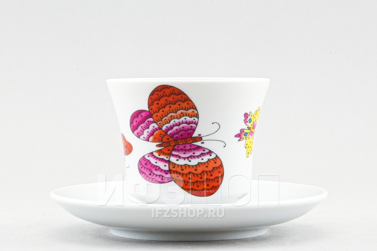 Чашка с блюдцем чайная ф. Банкетная рис. Шафрановые бабочки 