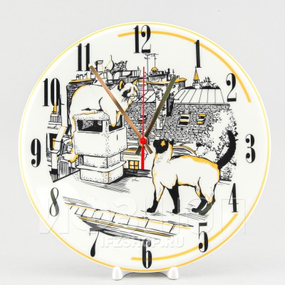 Часы на тарелке рис. Коты
