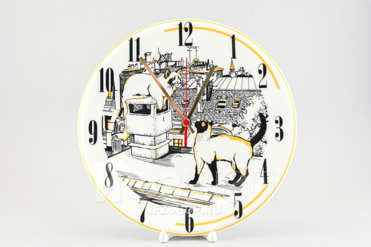 Часы на тарелке рис. Коты 