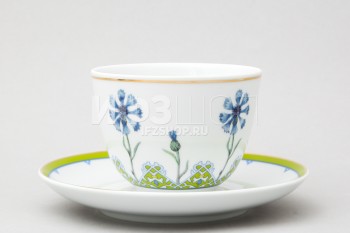 Чашка с блюдцем чайная ф. Весенняя рис. Небесно-голубой василек