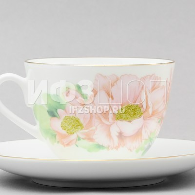 Чашка с блюдцем чайная ф. Весенняя-2 рис. Нежный пион (зеленый, с упаковкой)