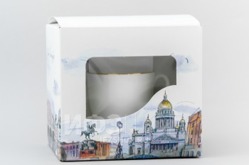 Чашка с блюдцем кофейная ф. Ландыш рис. Золотой кантик в подарочной упаковке (Петербург)