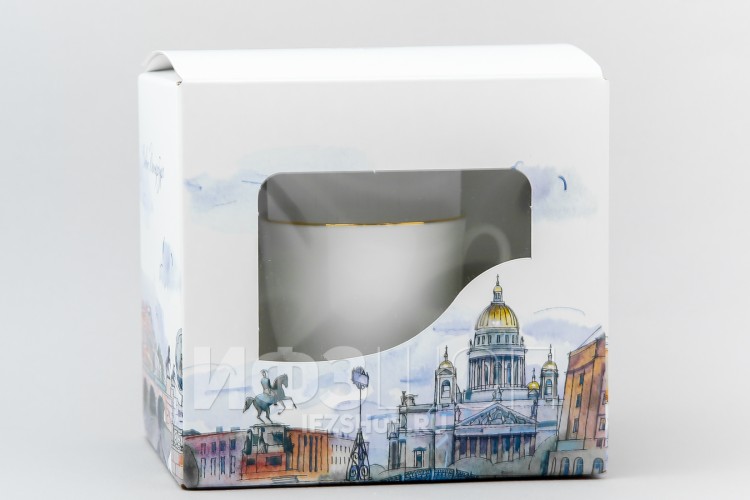 Чашка с блюдцем кофейная ф. Ландыш рис. Золотой кантик в подарочной упаковке (Петербург) 