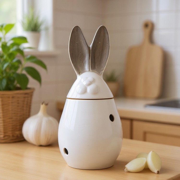 Банка для хранения 1.8 л ф. Кролик. Белый с серыми ушами в Москве