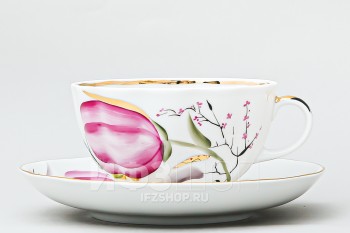 Чашка с блюдцем чайная ф. Тюльпан рис. Розовые тюльпаны