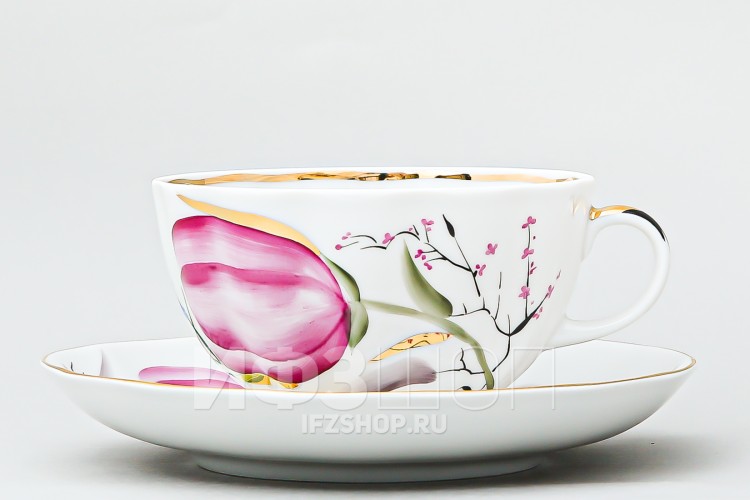 Чашка чайная ф. Тюльпан рис. Розовые тюльпаны (без блюдца) 